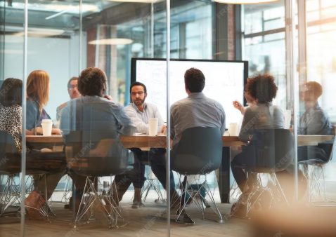 equipo de trabajadores en una reunión