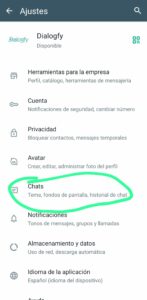 Pantalla de WhatsApp Business ajustes