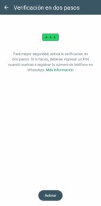 Activar verificación dos pasos WhatsApp